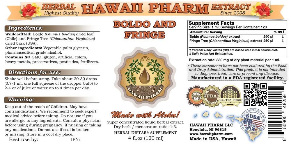 Boldo and Fringe Tree Liquid Extract - Organic Herbal Tincture Supplement 32oz | Peumus boldus & Chionanthus virginicus | Liver Support & Digestive Aid | Unfiltered Natural Remedy for Detox & Wellness