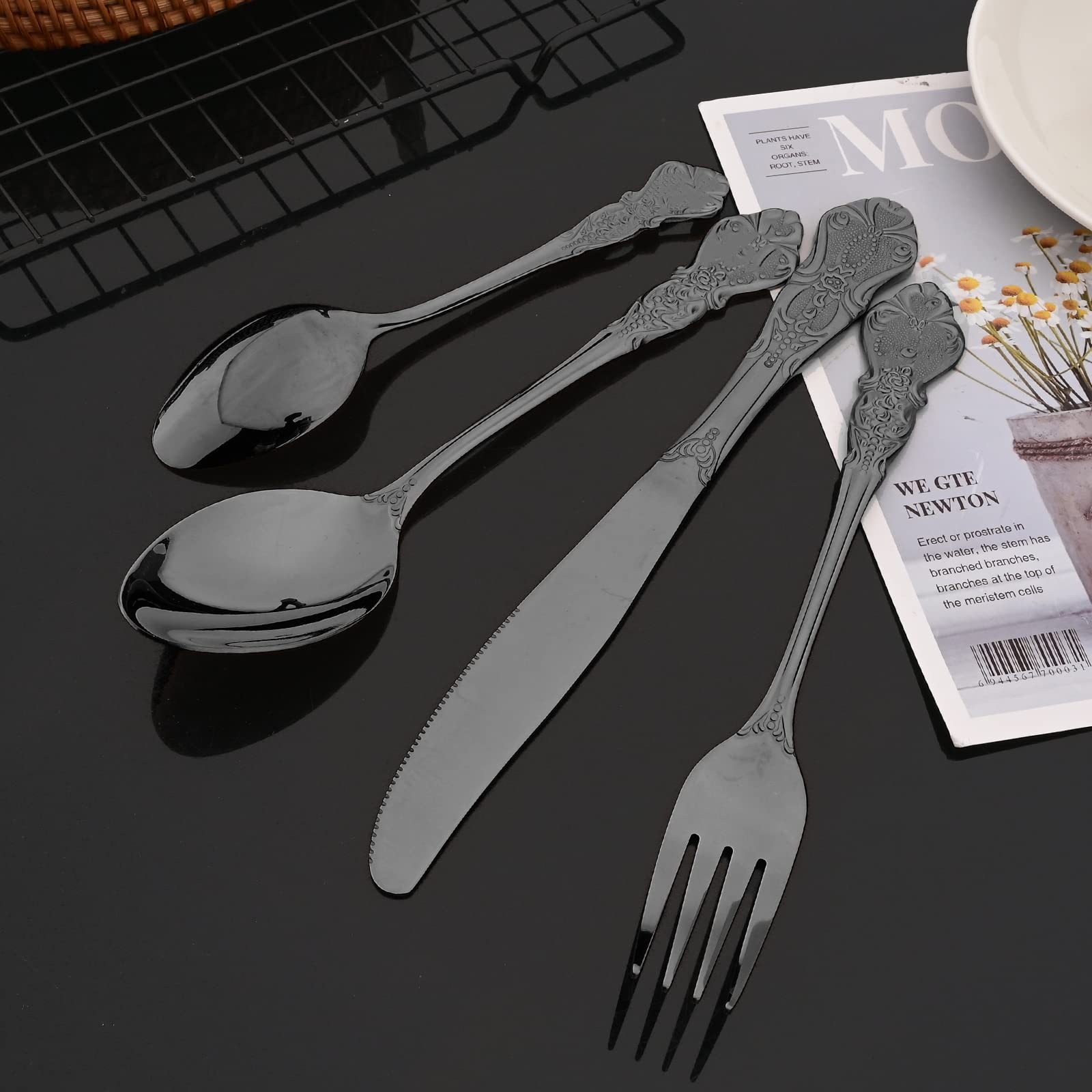 JASHII Retro Palace Coffee Spoon Flatware Set - 6-Piece Unique Stainless Steel Cutlery for Kitchen, Dining & Bar | Dishwasher Safe Shiny Black Tableware | Perfect for Coffee Shops, Restaurants & Home Entertaining