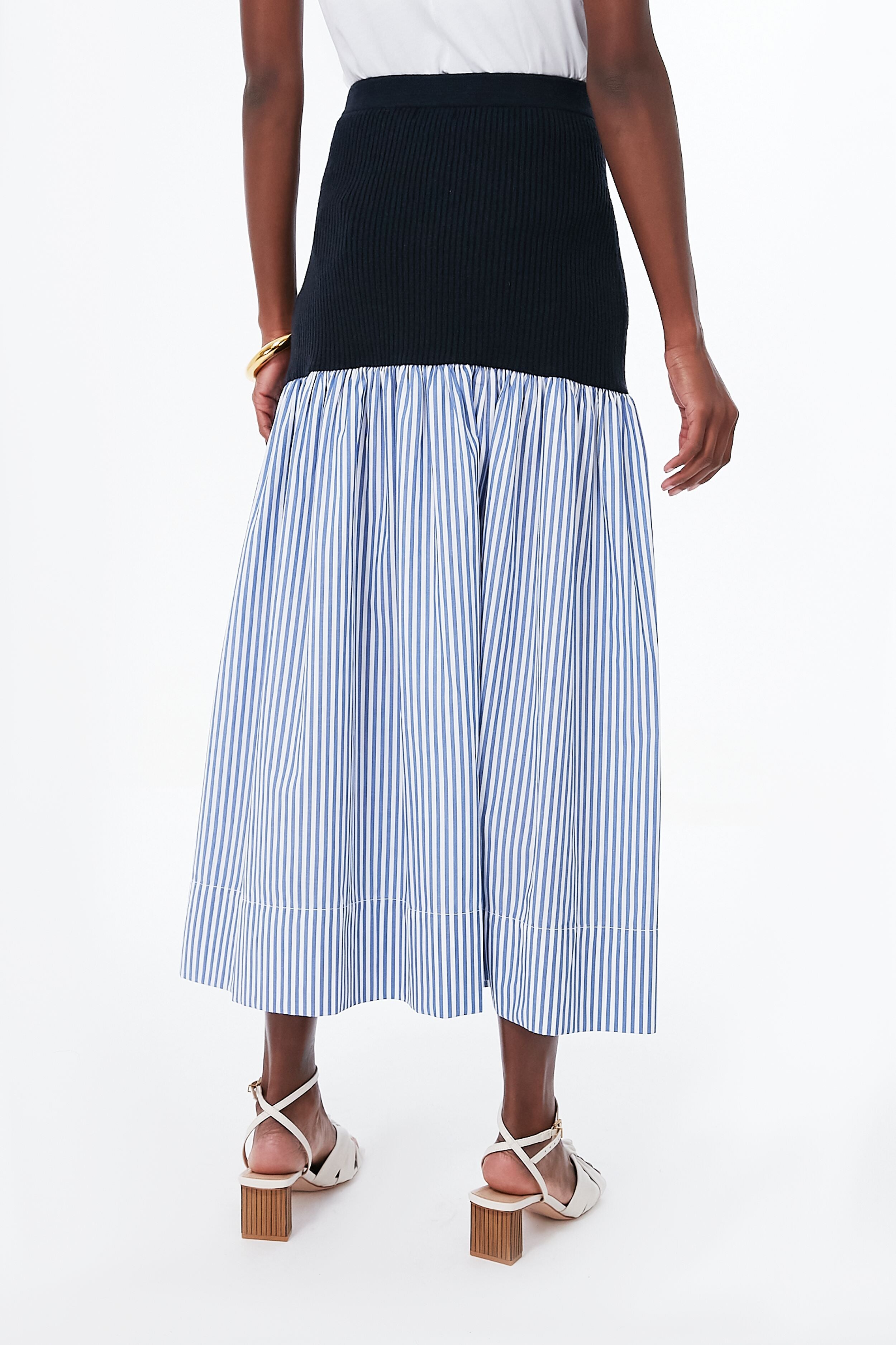 Blue Stripe Miley Skirt - Women's Fashion Flowy Midi Skirt with Side Slits | Perfect for Summer Outfits, Beach Vacations & Casual Date Nights