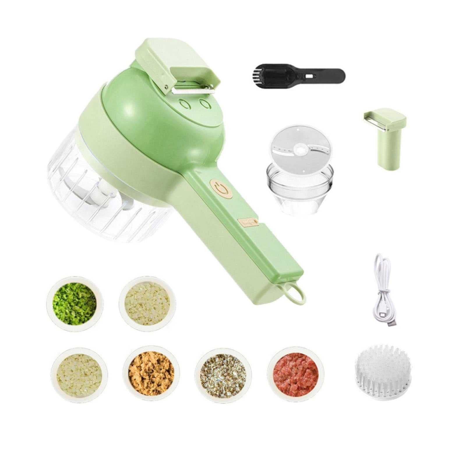 4-in-1 Electric Food Chopper & Dicer - Multi-Function Handheld Vegetable Chopper for Onions, Garlic, Pepper, Chili & Meat - Includes Cleaning Brush - Perfect for Meal Prep, Cooking & Kitchen Efficiency