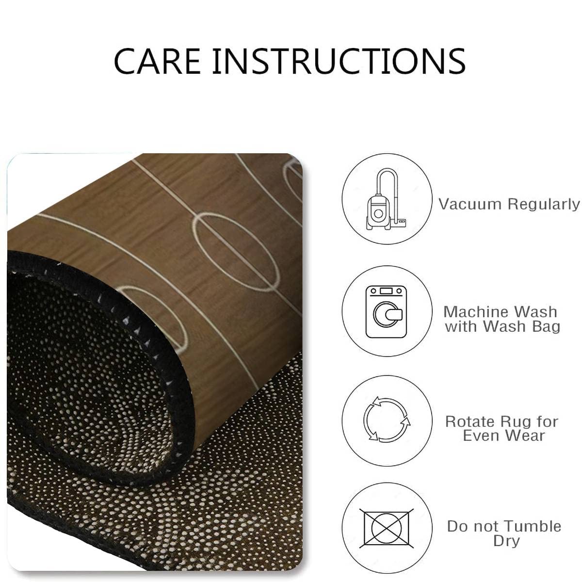 Basketball Court Area Rug - Non-Slip Hardwood Texture Floor Mat for Living Room, Bedroom, Kids Room | Indoor/Outdoor Use as Yoga Mat, Runner & Home Decor