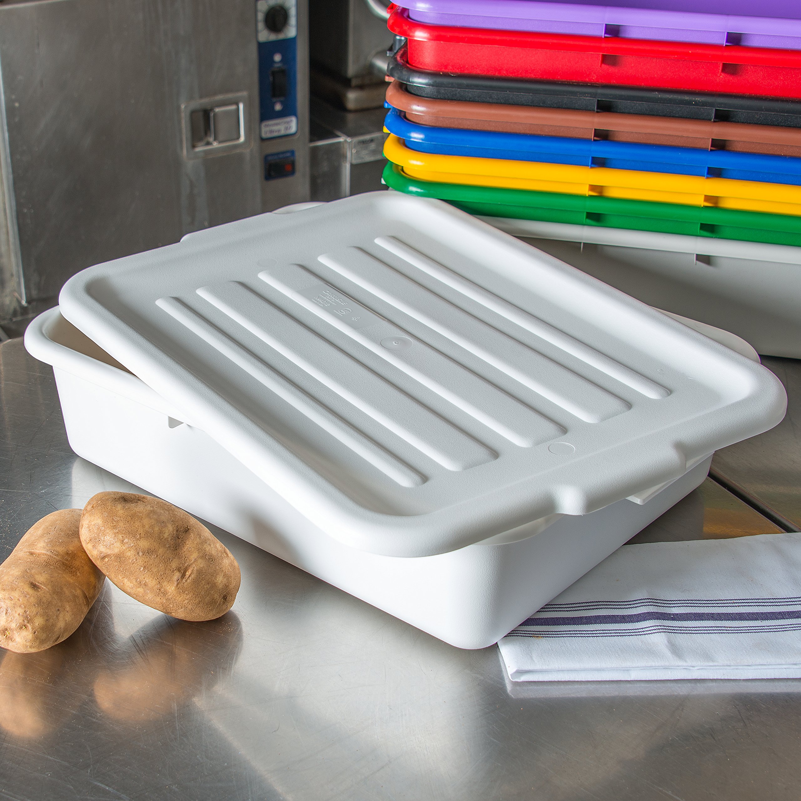 Carlisle FoodService N4401202 Ergonomic Wash Basin Tote Box Lid - Universal White (12-Pack) | Durable Restaurant & Commercial Kitchen Storage Solution