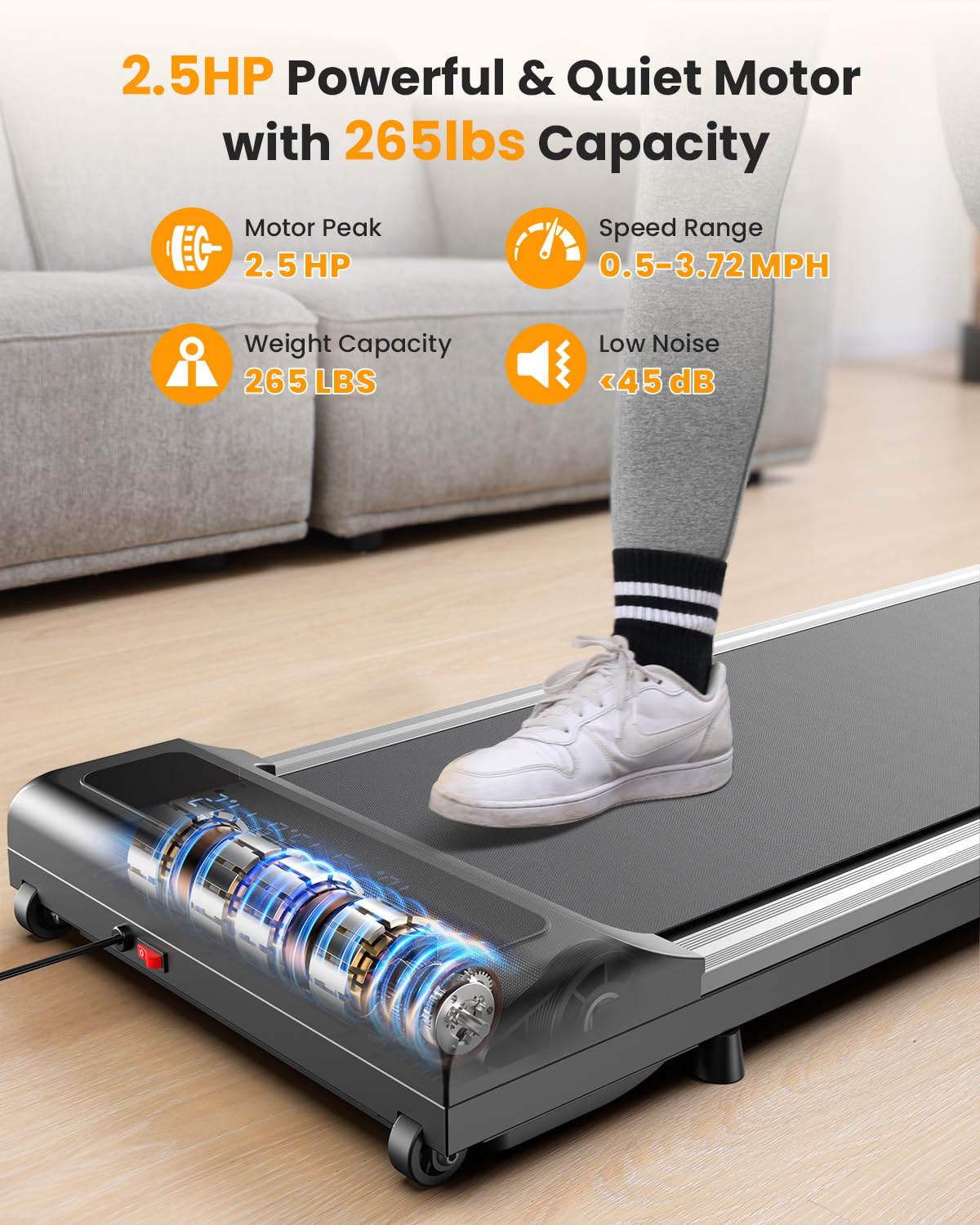 Under Desk Treadmill for Home Office - 2 in 1 Walking Pad Treadmill with Remote Control, LED Display & 2.5HP Quiet Motor, Portable Mini Treadmill for Under Desk Use (265 lbs Capacity) - Perfect for Work from Home, Office Exercise & Small Space Workouts