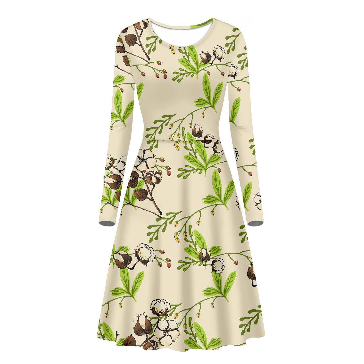 Women's Knee-Length Stretch Midi Dress - Long Sleeve A-line Tunic for Casual Wear | Perfect for Office, Date Night & Fall Outfits