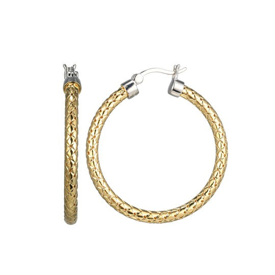 18K Gold Plated Sterling Silver 3mm Mesh Hoop Earrings - 35mm Dainty Circle Earrings for Women, Perfect for Everyday Wear, Date Night & Special Occasions