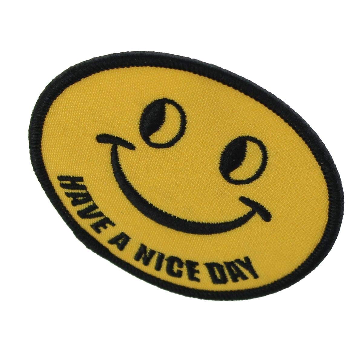 Smiley Face 'Have a Nice Day' Iron-On Fabric Patch - DIY Sewing Applique for Jackets, Bags & Denim - Perfect for Customizing Clothes & Accessories