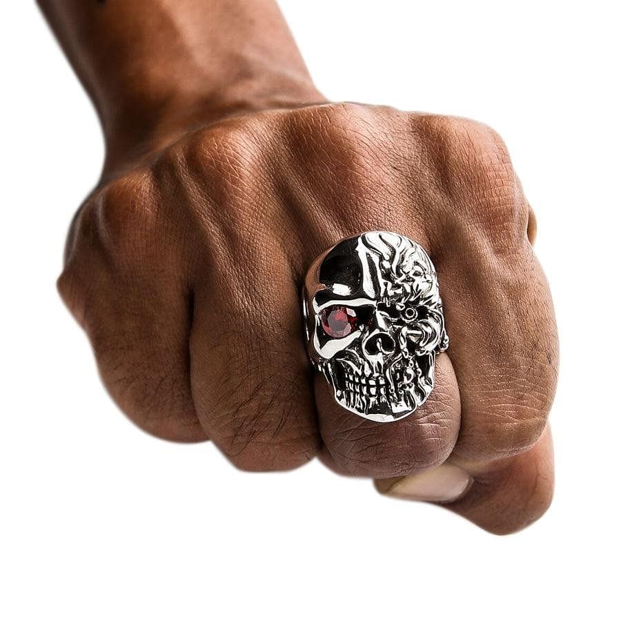 Terminator Cyborg Sterling Silver Skull Ring for Men - Gothic Punk Jewelry - Perfect for Halloween, Cosplay & Biker Fashion