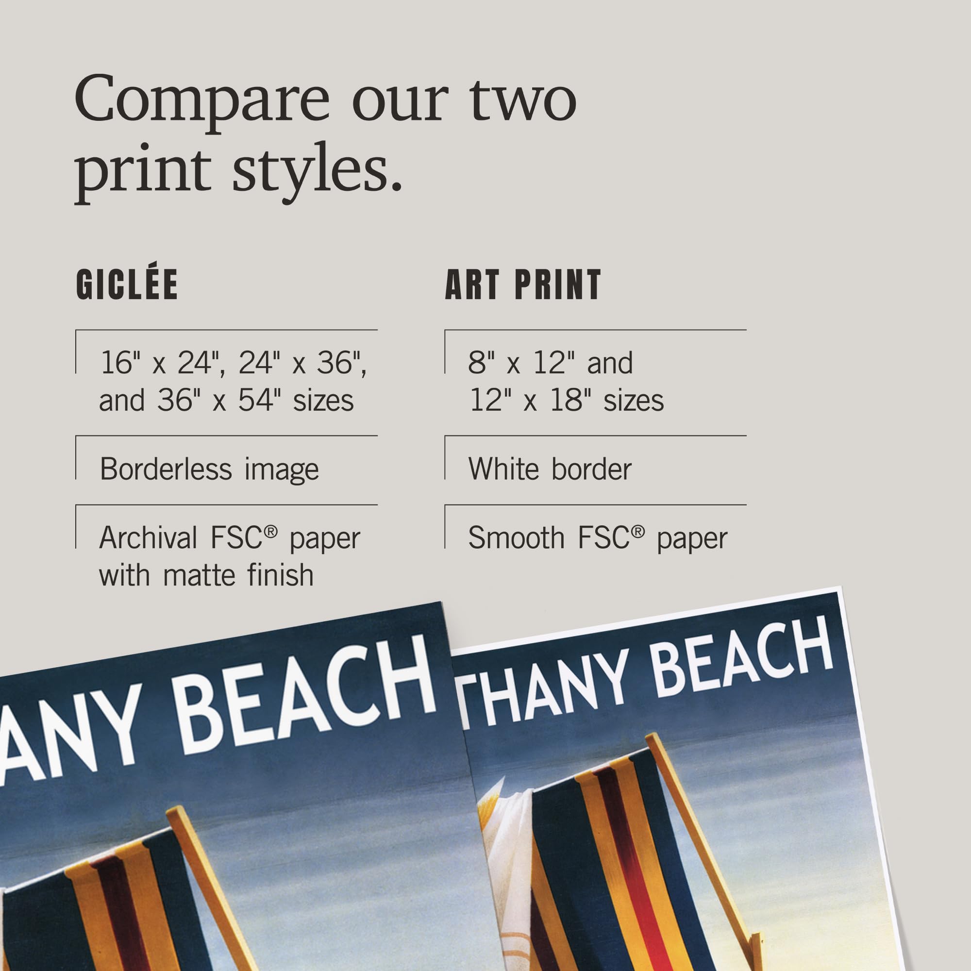 Lantern Press 16x24 Inch Giclee Art Print - Bethany Beach Delaware Coastal Wall Decor with Beach Chair & Ball | Perfect for Living Room, Bedroom or Office