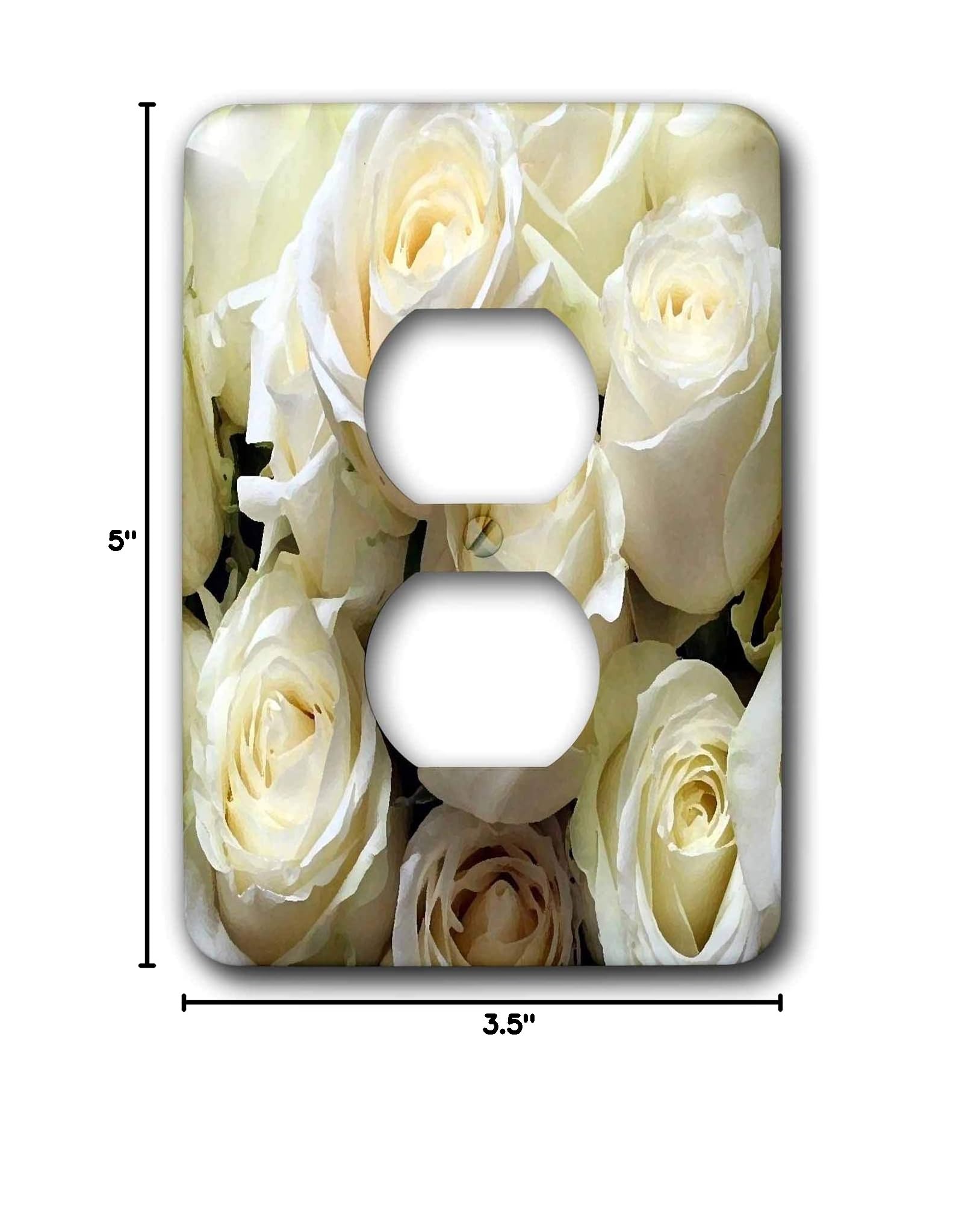 3D Rose White Roses 2 Plug Outlet Cover - Decorative Electrical Outlet Cover for Home, Bedroom, Living Room, Kitchen - Floral Wall Plate for Safety and Style