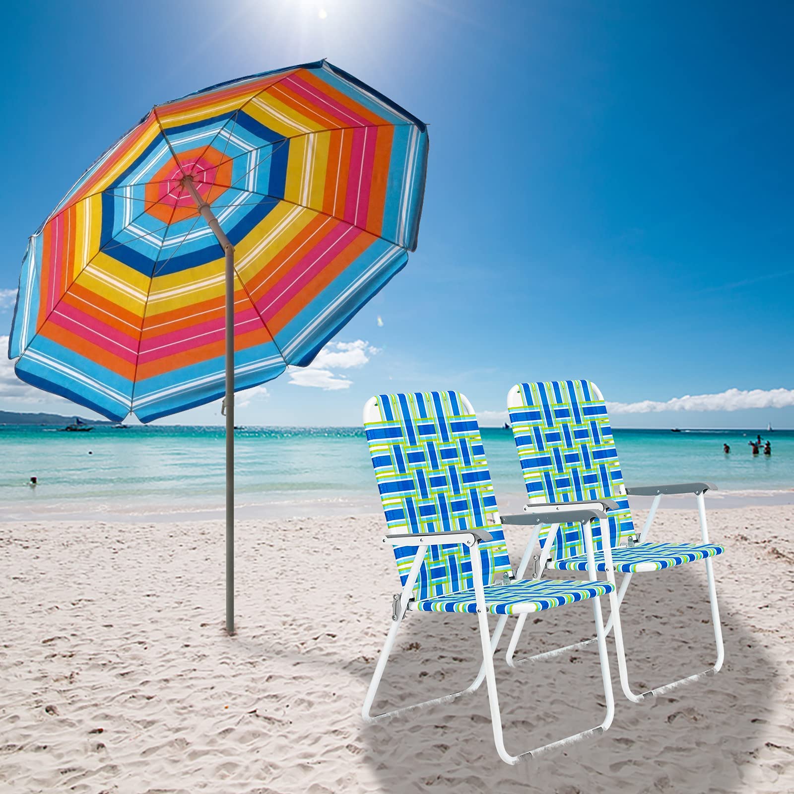 HomVent Heavy Duty Beach Lawn Chairs - 2-Piece Set with Gray Arms & 260 lb Capacity - Outdoor Camping Chairs for Garden, Pool, Park & Beach - Perfect for Picnics, BBQs and Relaxing (Blue)