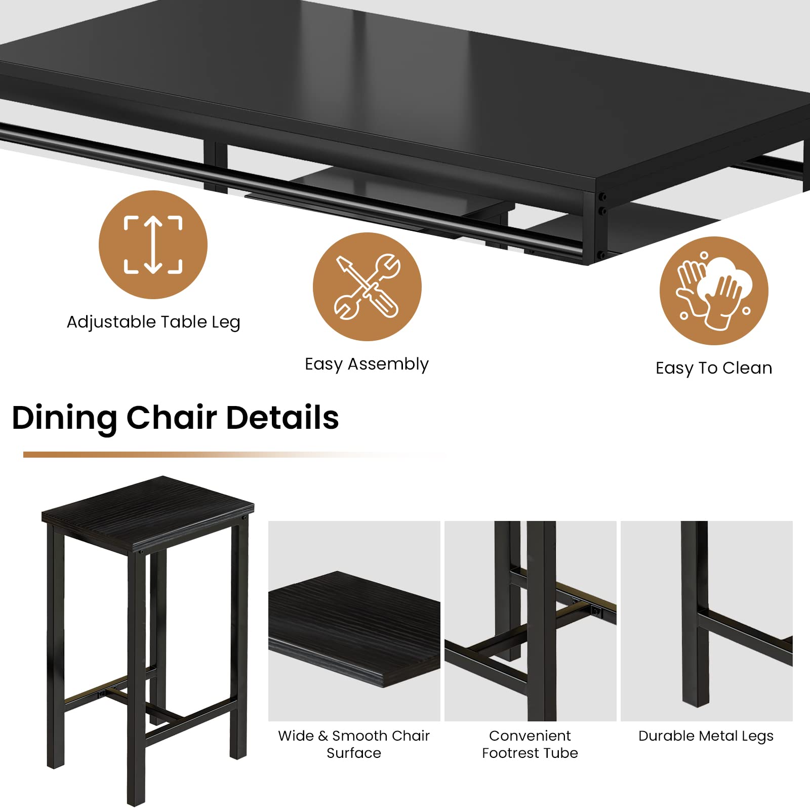 DKLGG 5-Piece Wooden Dining Table Set for 4 - Small Kitchen Table with 4 Stools, Compact Bar Height Dining Room Set for Small Spaces | Perfect for Breakfast Nooks, Studio Apartments & Cozy Kitchens