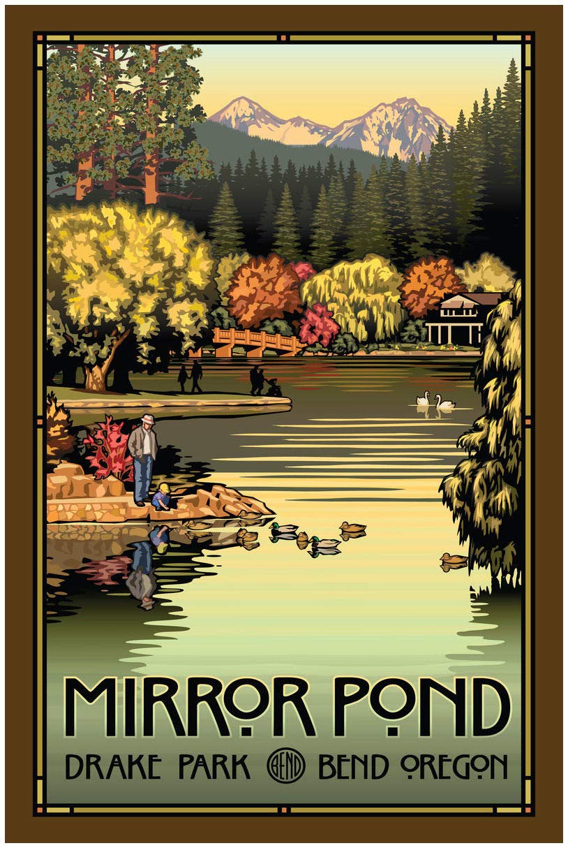 Paul Leighton Mirror Pond Autumn Giclee Art Print - 30x45 Inch Travel Landscape Wall Decor - Perfect for Living Room, Bedroom & Office