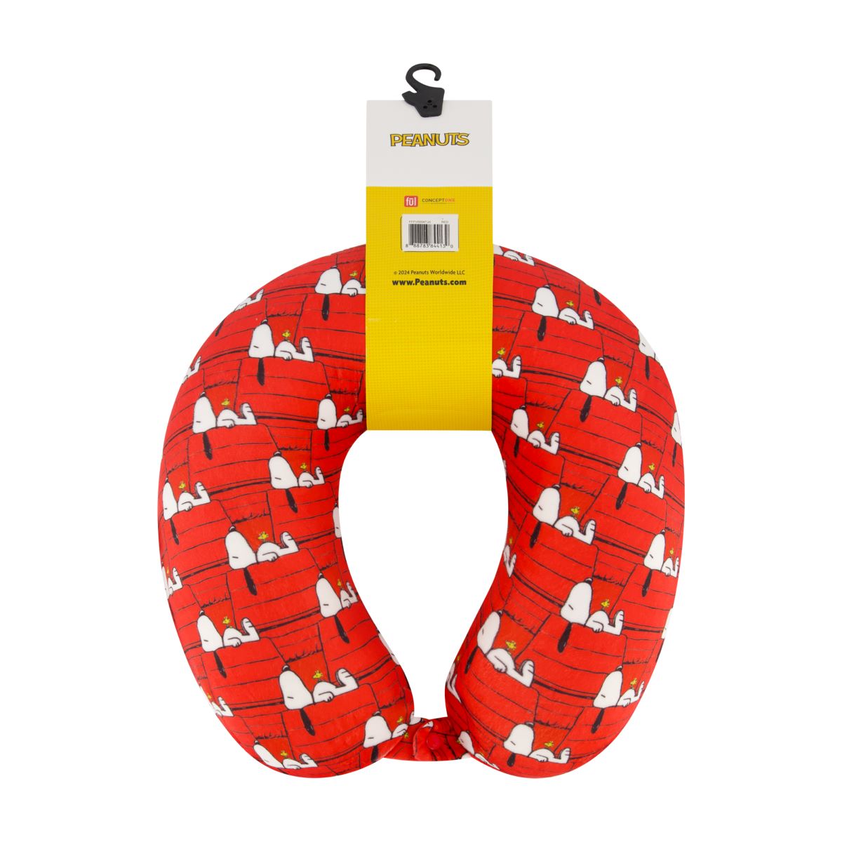 Snoopy Dog House Memory Foam Travel Neck Pillow - Comfortable Support for Airplane, Car & Office Use - Peanuts Cartoon Character Design