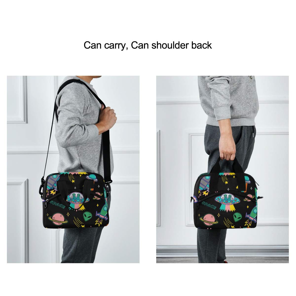 Insulated Lunch Tote Bag for Adults - UFO Alien Spaceship Design with Detachable Shoulder Strap | Perfect for School, Office, Camping & Fishing Trips | Keeps Food Fresh for Men, Women & Kids