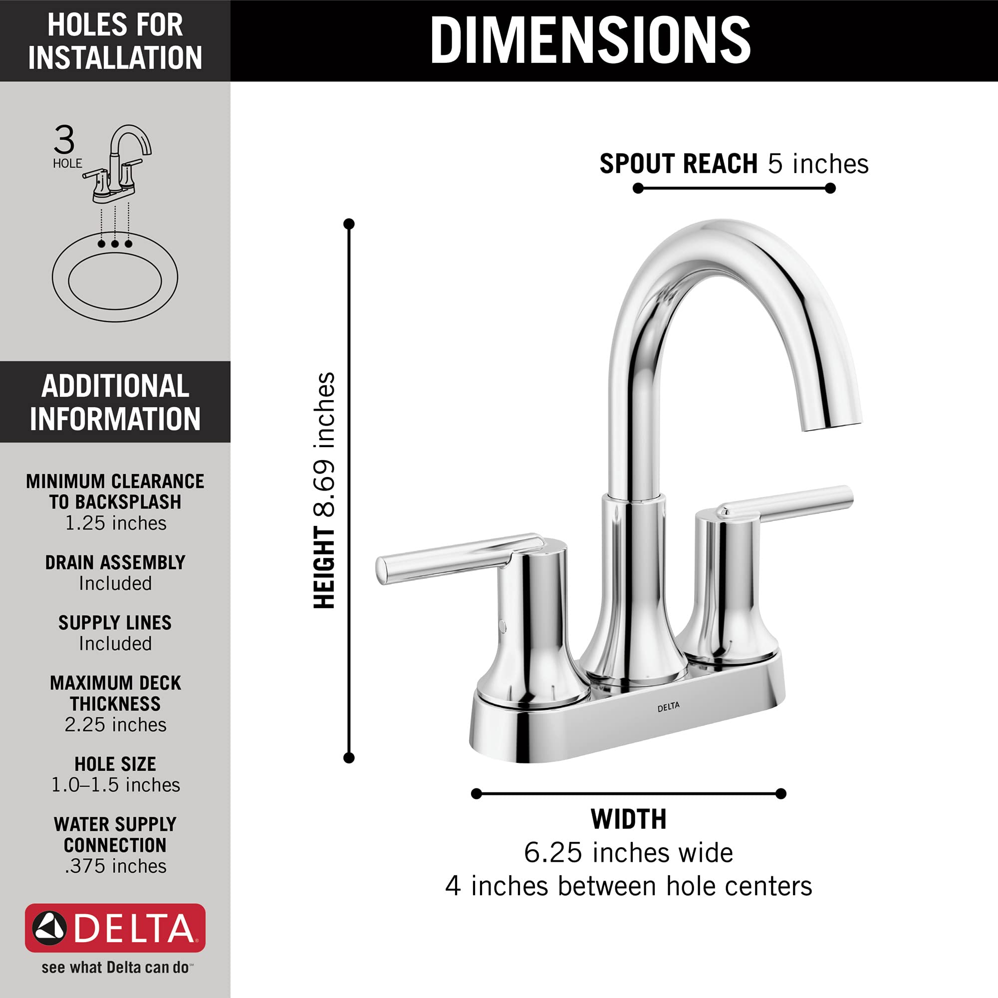 Delta Trinsic Chrome Bathroom Faucet - Centerset Bathroom Sink Faucet with Diamond Seal Technology & Metal Drain Assembly (Model 2559-MPU-DST) - Perfect for Modern Bathrooms, Guest Baths, and Powder Rooms