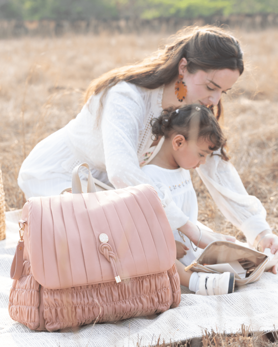 Premium Dune Diaper Bag in Dusty Rose - Stylish & Spacious Baby Essentials Organizer for Moms on the Go - Perfect for Daycare, Travel & Everyday Use