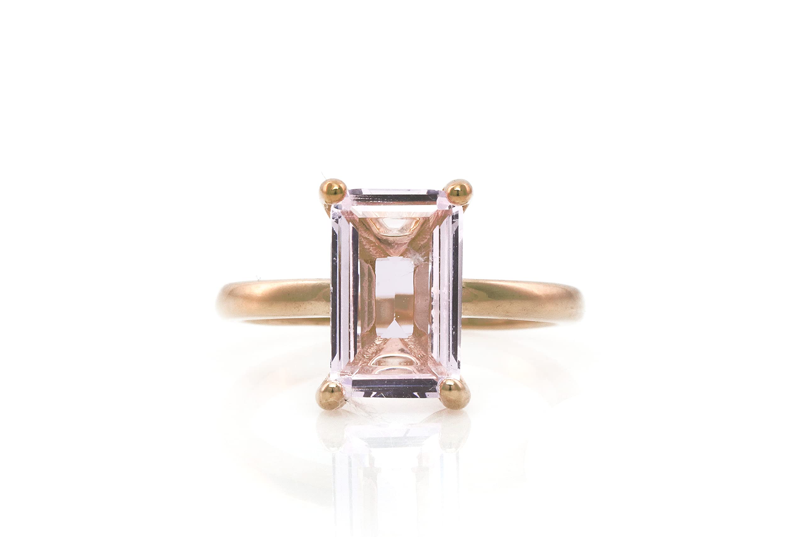 14K Rose Gold Handmade Rose Quartz Rectangle Ring for Women - Unique Anemone Design, Perfect for Prom, Birthdays & Anniversaries - Elegant Jewelry Gift with Box (Ideal for Romantic Occasions & Special Celebrations)