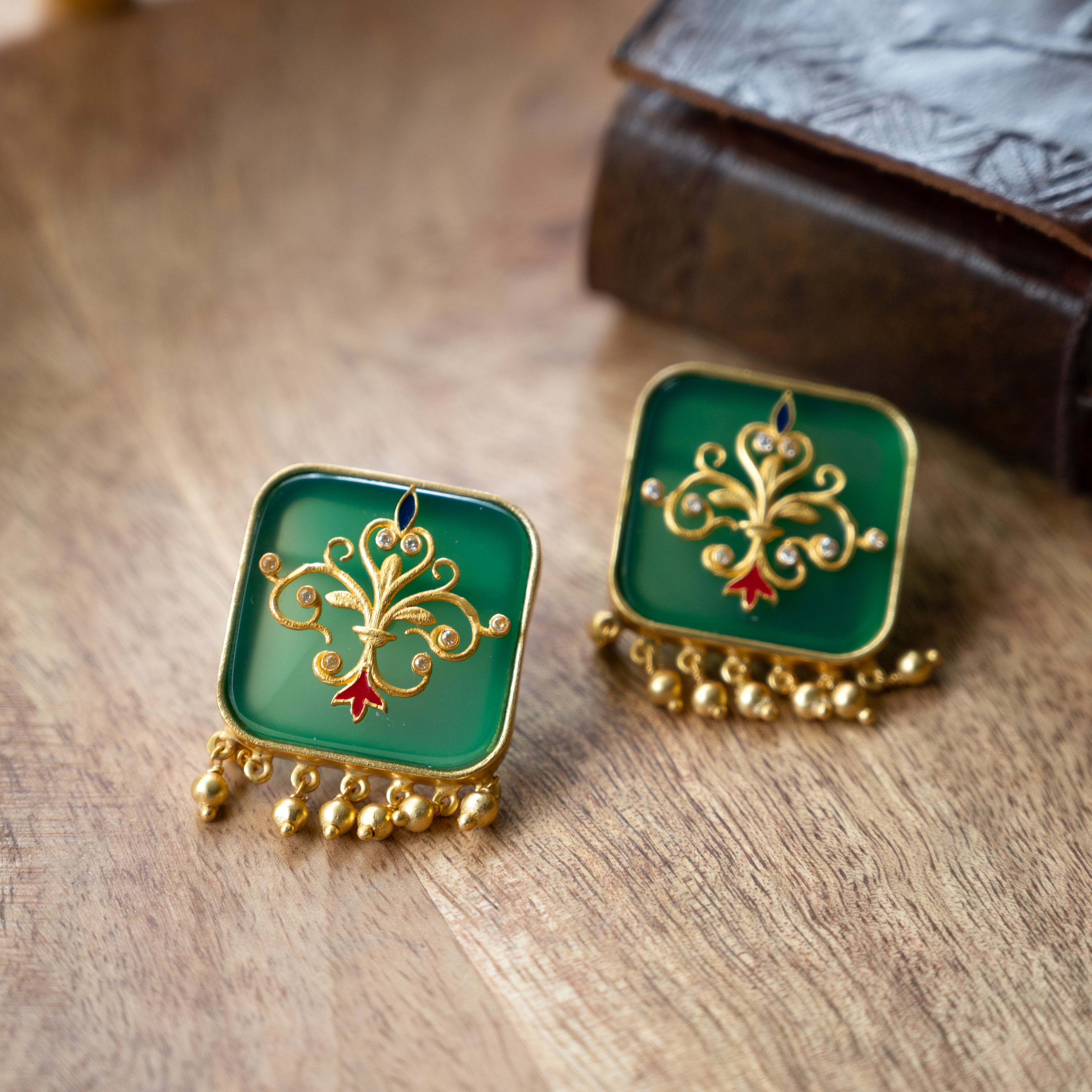 Dream of the Past Green Onyx Stud Earrings - Elegant Gemstone Jewelry for Women | Perfect for Everyday Wear, Office & Special Occasions
