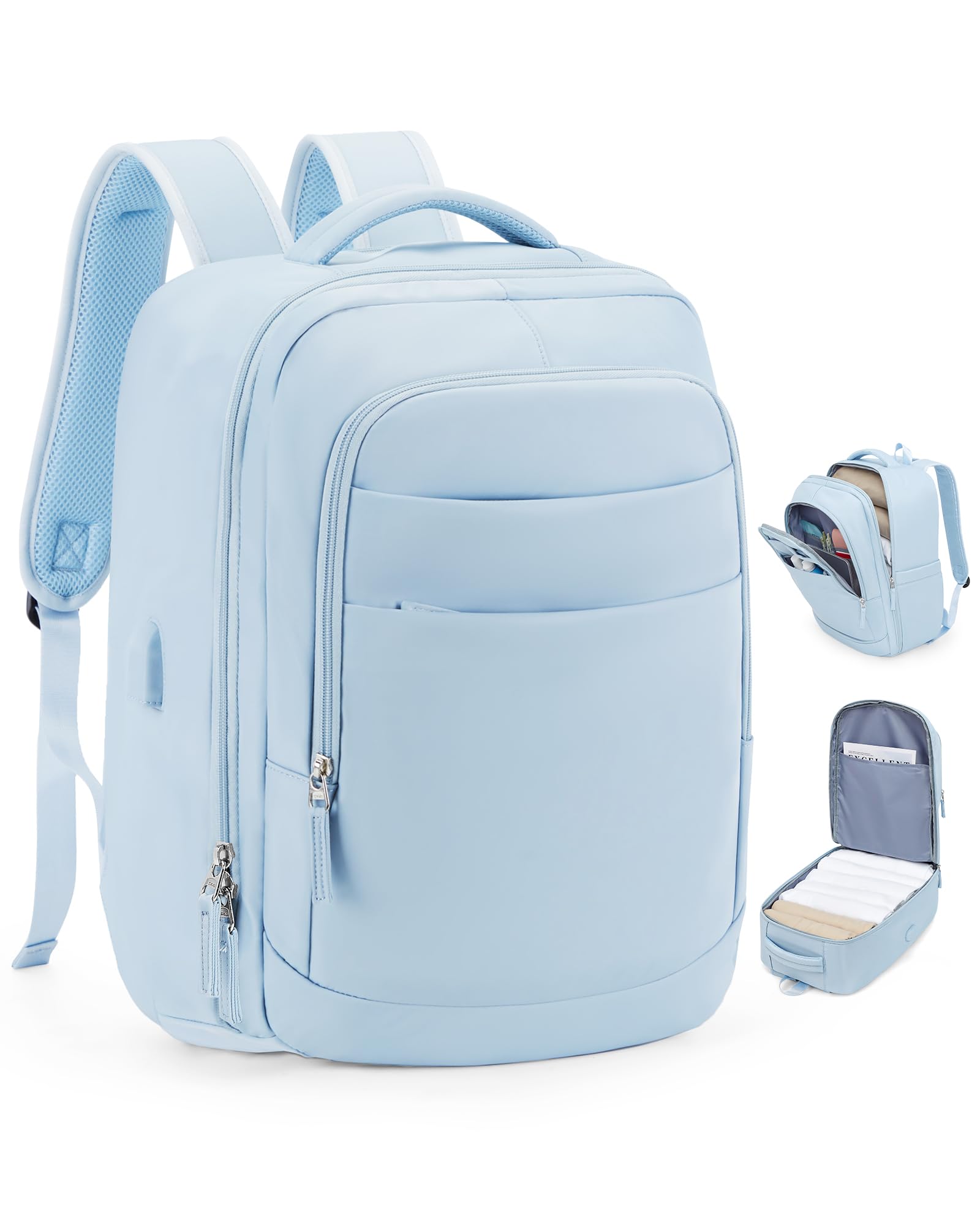 VGCUB Large Travel Carry On Backpack for Women & Men - Waterproof Laptop Backpack with USB Charging Port | Airline Approved Personal Item Size | Perfect for Business Travel, Commuting & Daily Use (Blue)