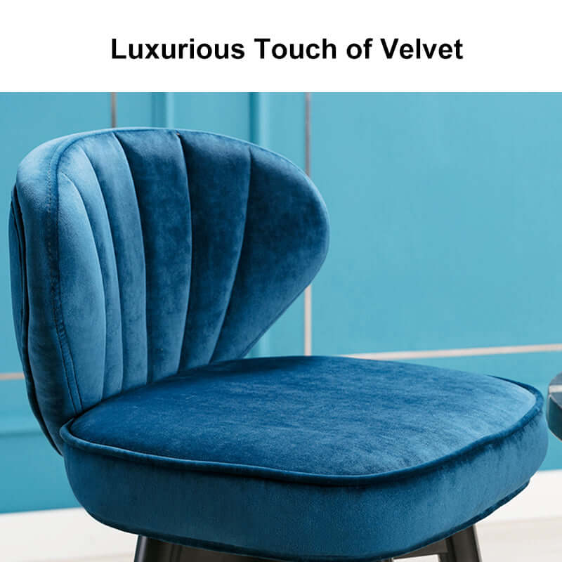 Modern Blue Velvet Counter Height Bar Stools with Back - Set of 3 for Kitchen Island, Breakfast Nook & Home Bar Decor