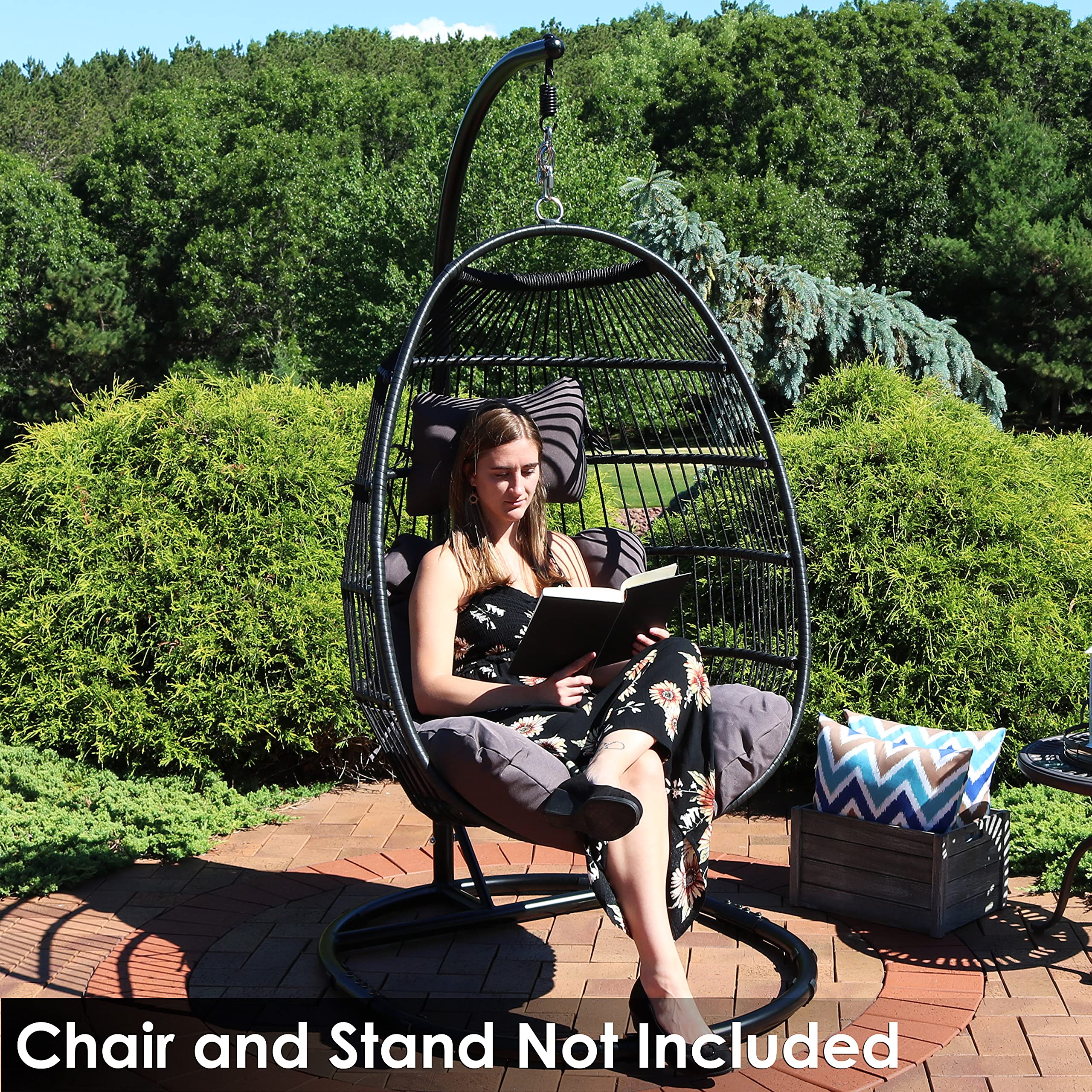Sunnydaze Julia Polyester Egg Chair Cushion Set with Headrest Pillow & Ties - Gray Outdoor Patio Furniture Accessories for Garden, Poolside & Backyard Relaxation