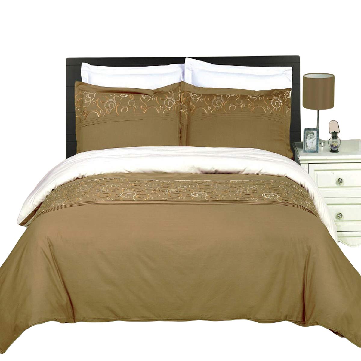 Geneva Embroidered 8-Piece Full Size Bed in a Bag Comforter Set - 100% Cotton 300 Thread Count - Includes 4-Piece Sheet Set, 3-Piece Duvet Cover & Down Alternative Comforter - Perfect for Master Bedroom, Guest Room & Dorm Decor