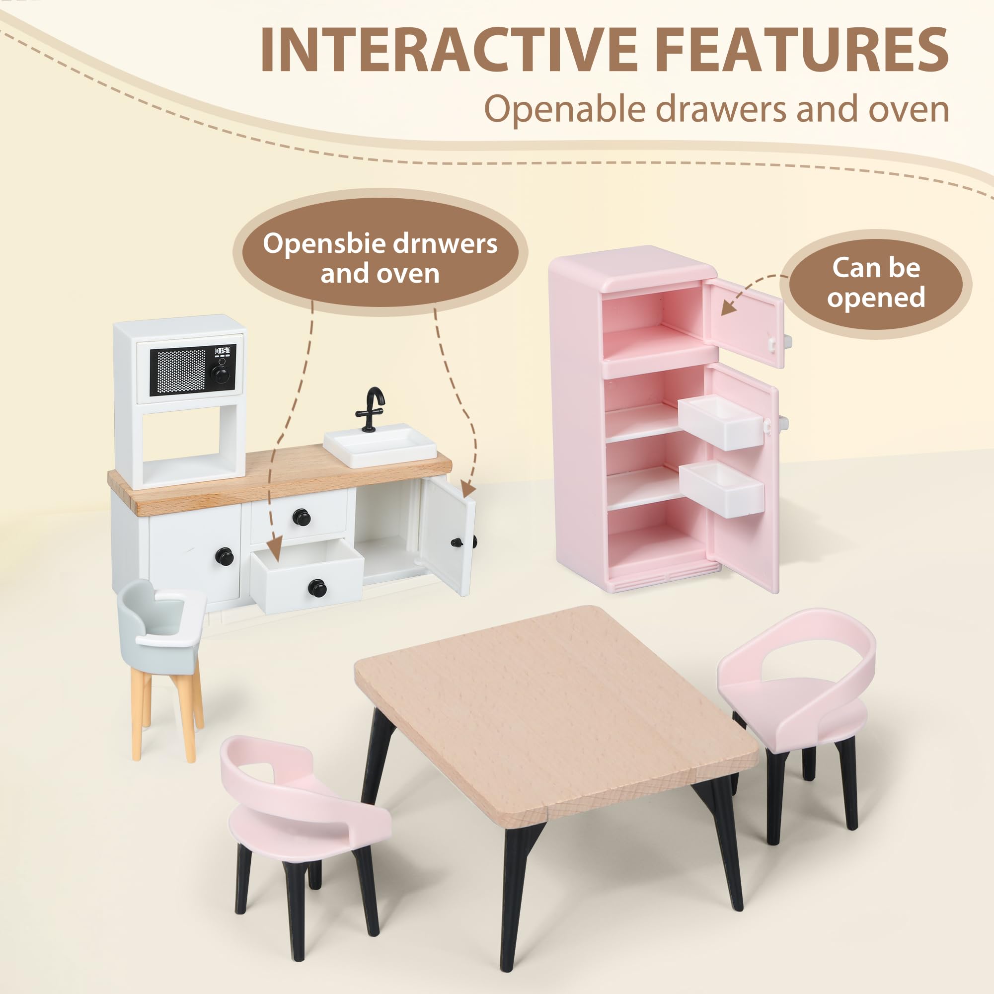 Premium Wooden Dollhouse Furniture Set - 7 Rooms, 3 Dolls, Patio & Pet Accessories | Miniature Doll House Toys for Kids & Collectors | Perfect for Pretend Play, Gift Giving & Home Decor