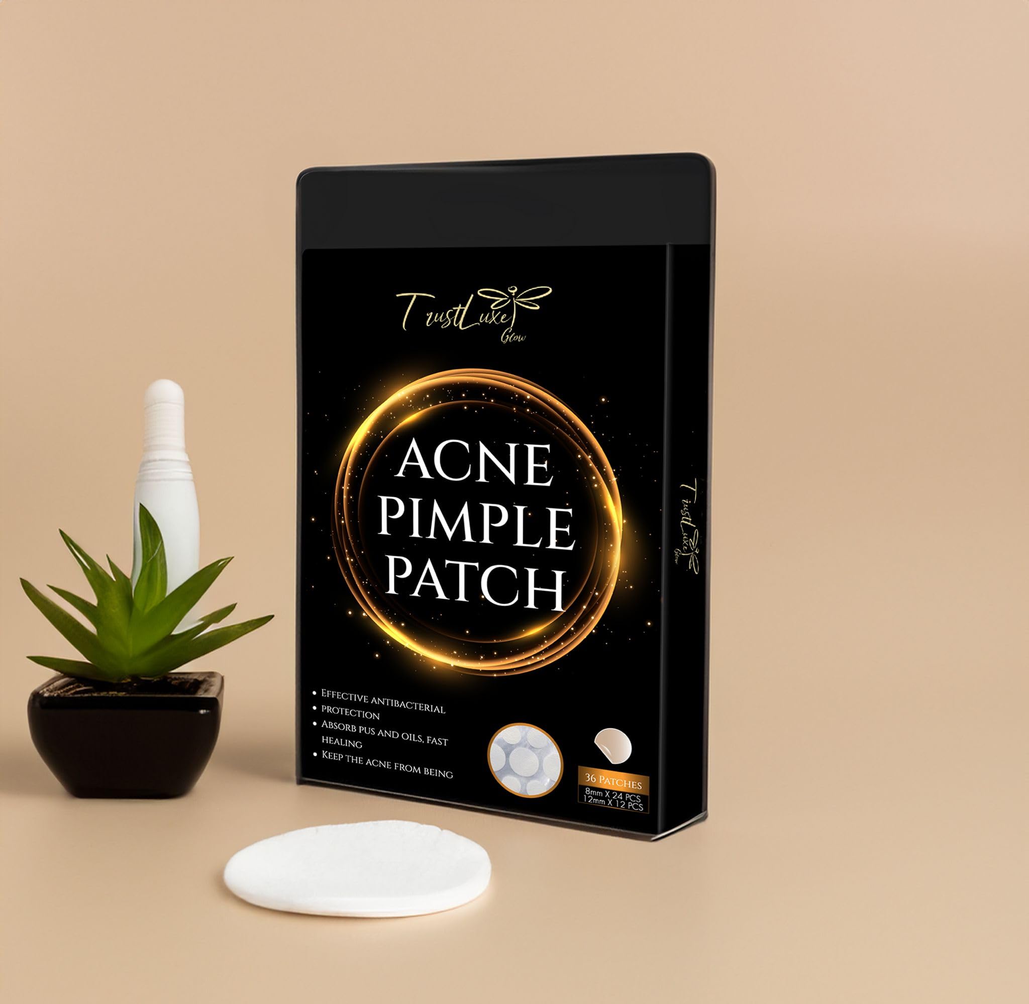 Acne Pimple Patches with Collagen & Vitamin C - Salicylic Acid Hydrocolloid Spot Treatment for Face (8mm & 12mm, 36 Count) | Organic, Sulfate-Free, Invisible | Perfect for Overnight Acne Care & Daily Blemish Cover