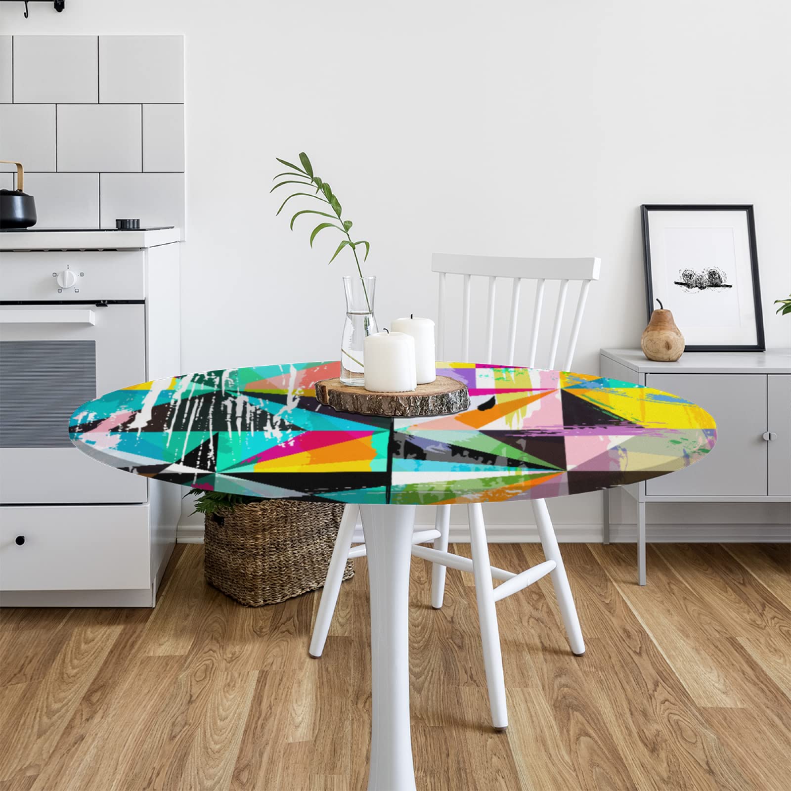 Abstract Geometric Fitted Tablecloth - Elastic Edged Waterproof Vinyl Table Cover for 45