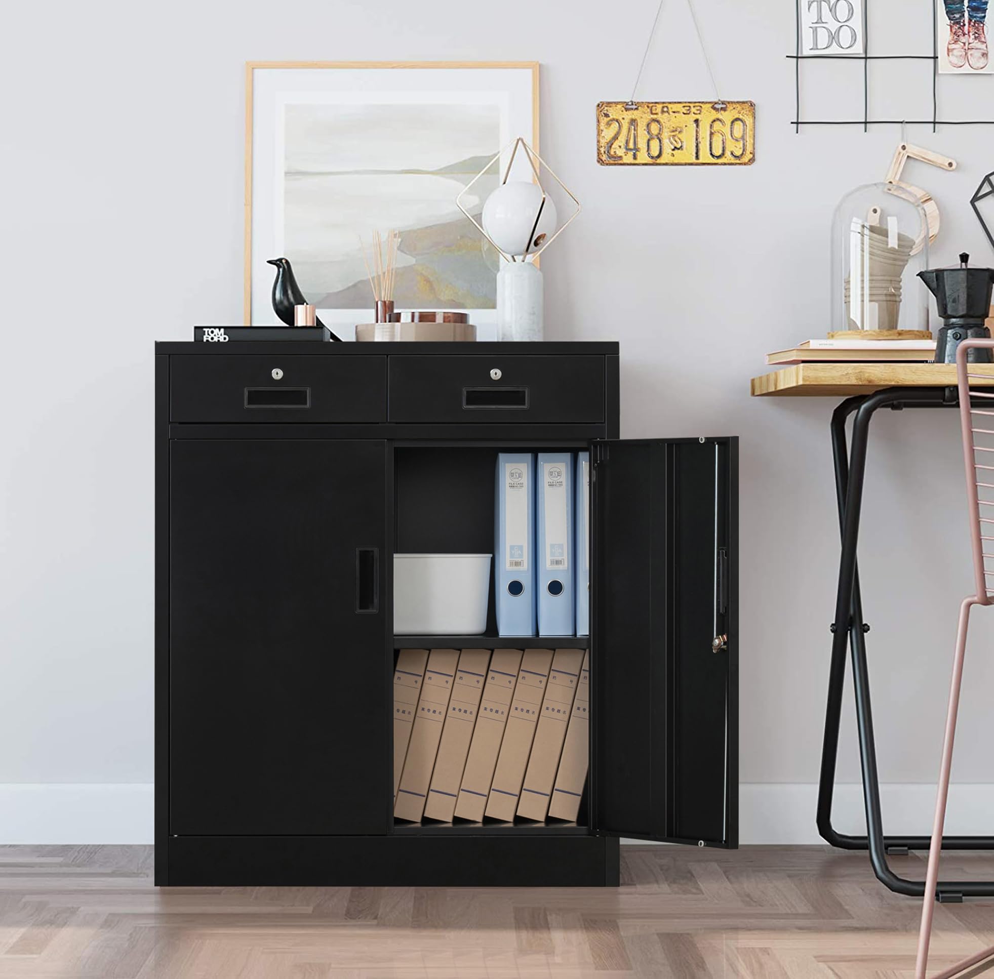 BESFUR Heavy Duty Metal Storage Cabinet with 4 Drawers - Secure Locking File Cabinet for Office, Home, or Garage Organization - Perfect for Documents, Tools, and Supplies Storage