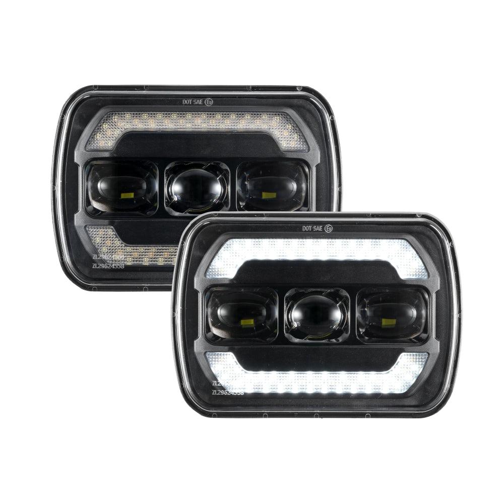 2-Pack 7x6 Inch Sealed Beam LED Headlights - Hi/Lo Beam, Yellow Turn Signal & White DRL - Perfect for Jeep Wrangler, Ford F-150, Chevy Silverado & Off-Road Vehicles