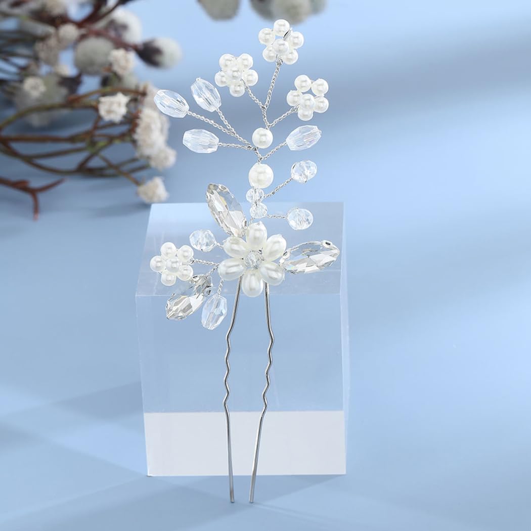 YBSHIN Silver Crystal Pearl Bridal Hair Pins - Rhinestone Hair Clips for Wedding, Prom & Special Occasions - Elegant Hair Accessories for Women & Girls (Pack of 3) | Perfect for Brides, Bridesmaids & Formal Events