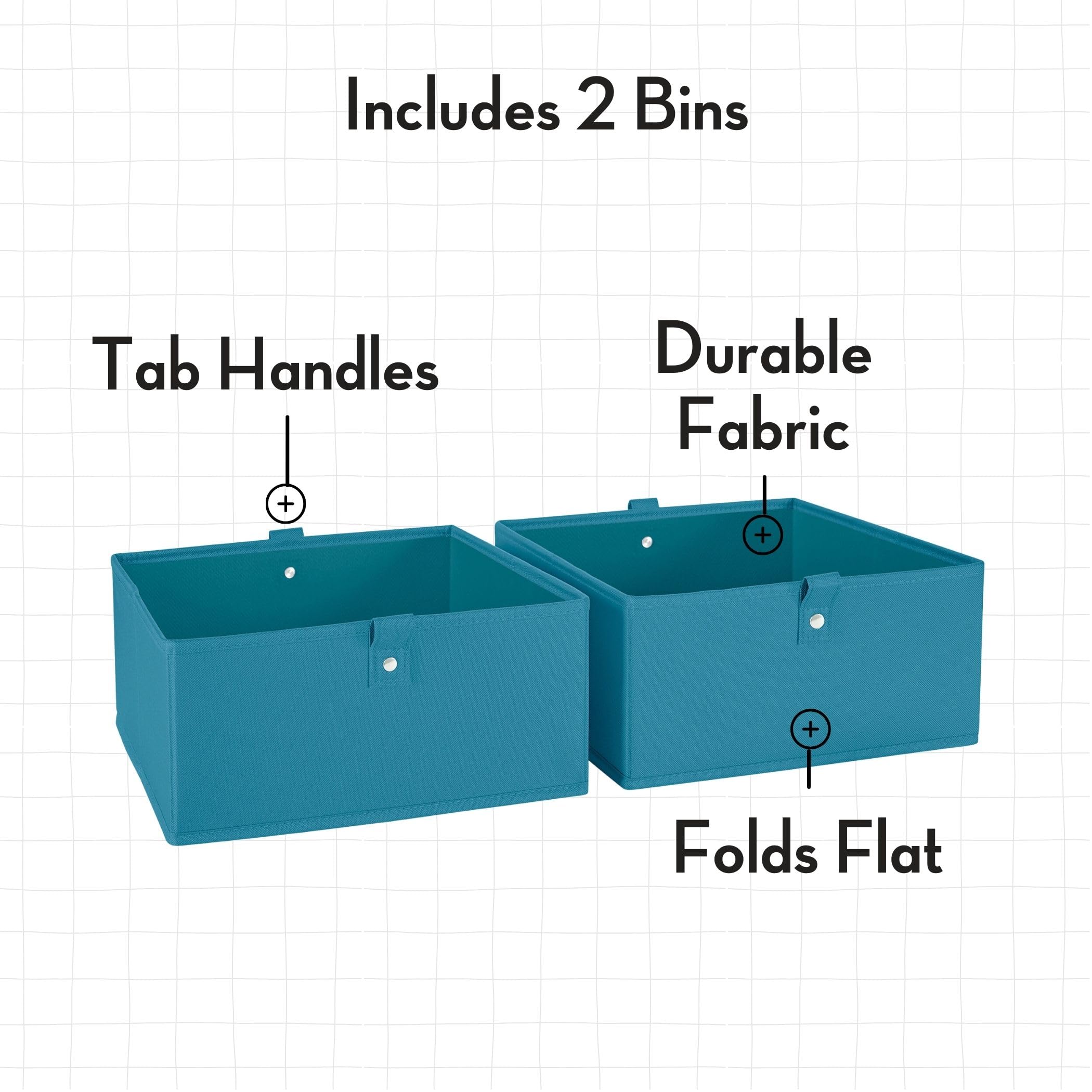 RiverRidge Kids Horizontal Bookcase Toy Organizer with 2 Shelves, Cubbies & 2 Turquoise Fabric Bins - Sturdy Wooden Toy Storage for Playroom, Books and Games - Perfect for Nursery, Classroom & Kids Bedroom Organization