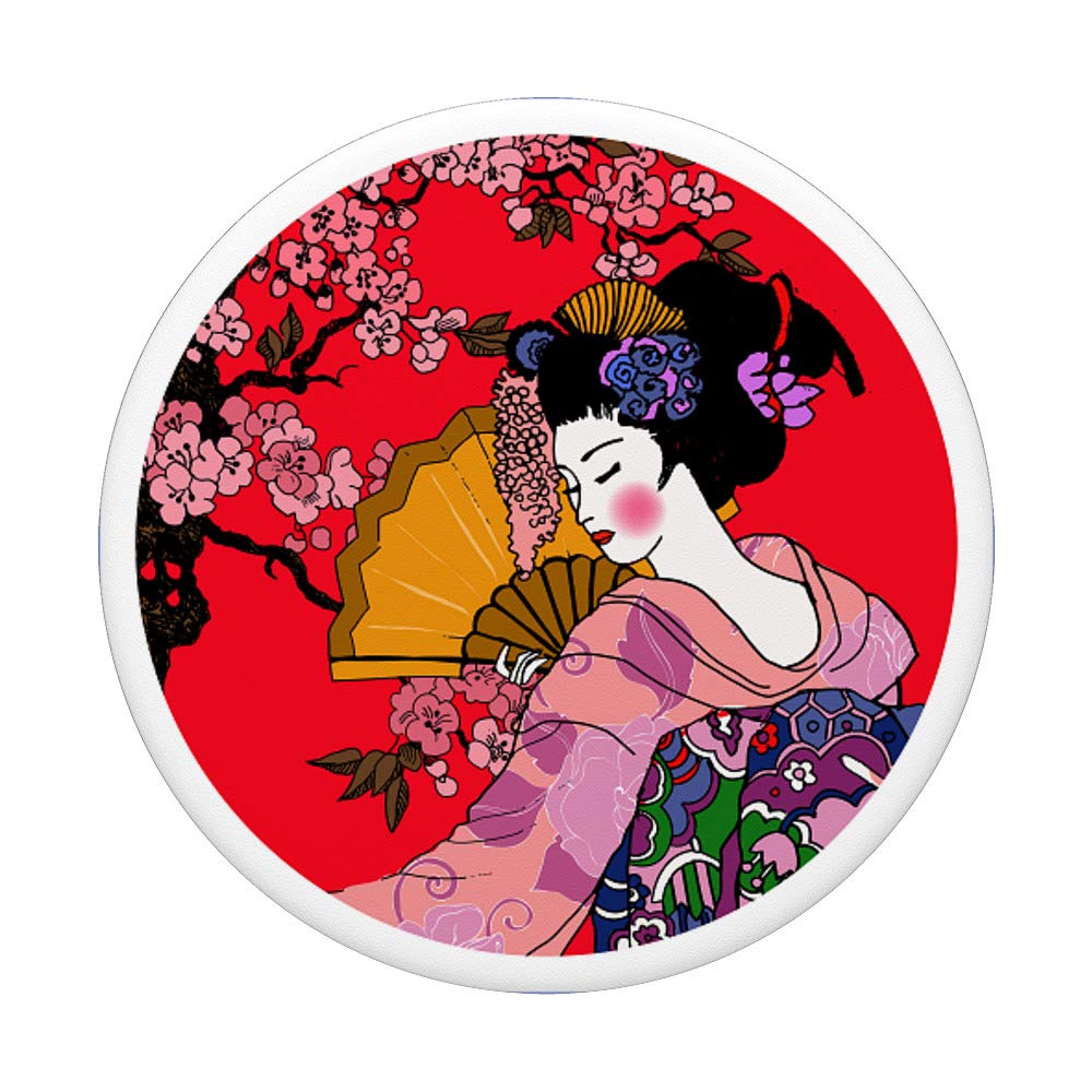 Japanese Geisha Fan Cherry Blossom Kimono Design PopSockets PopGrip - Swappable Phone Grip for iPhone, Samsung & Tablets - Perfect for Anime Fans, Cosplay & Japanese Culture Enthusiasts