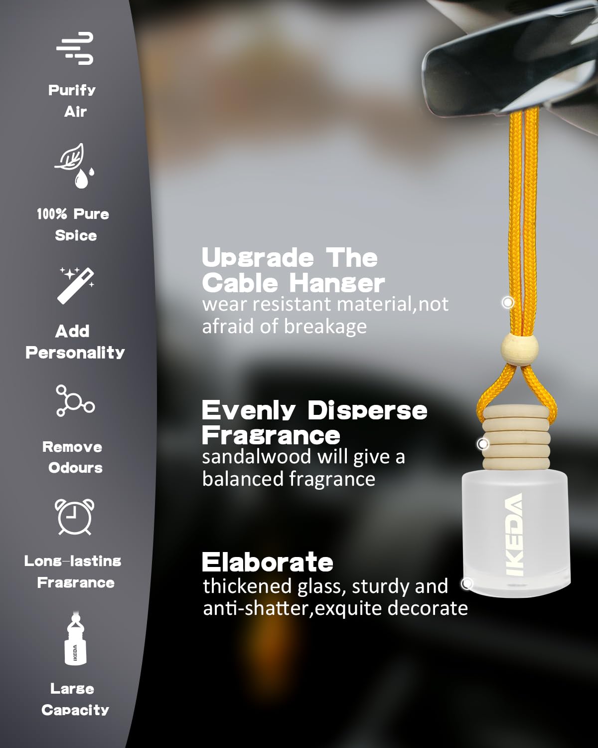 Premium Coconut Scented Car Air Freshener for Men - Strong Long-Lasting Fragrance with Odor Eliminator Technology - Hanging Diffuser Car Accessory - Ideal for Daily Commute, Road Trips & Office Parking