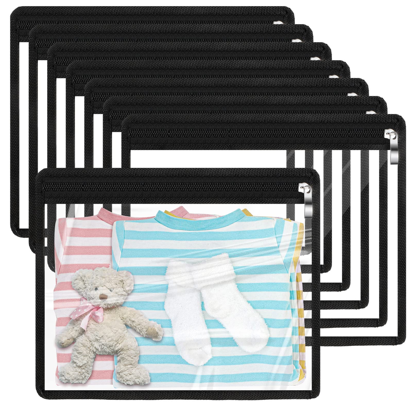Outus 8-Pack Clear PVC Zipper Pouches for Pencils, Makeup & Documents - 13 x 10.5 Inches Multi-Purpose Storage Bags with Black Edging | Perfect for Office, School & Travel Organization