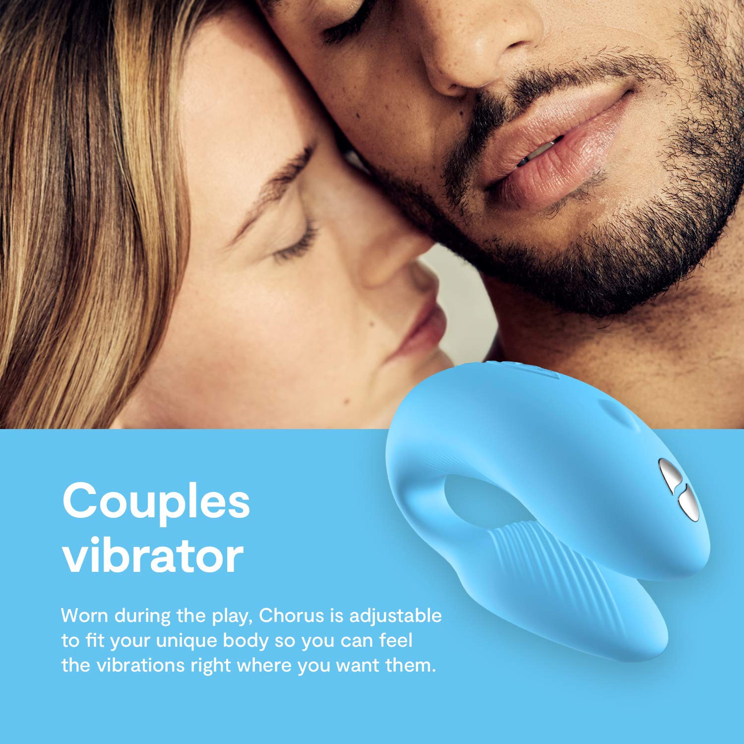 We-Vibe Chorus Couples Vibrator - Dual Stimulation G-Spot & Clitoris Vibrating Sex Toy - App & Squeeze Remote Control - Waterproof & Rechargeable Adult Toy for Couples - Perfect for Long Distance Play & Romantic Nights - Blue