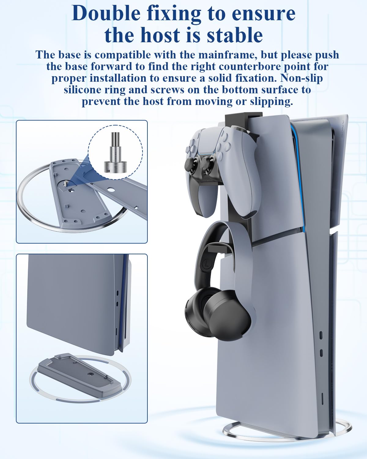 Vertical Stand for PS5 Pro, PS5 Slim & PS5 Consoles (Digital/Disc Edition) - Anti-Slip Base, Anti-Tip Design with Secure Screw - Premium PS5 Accessories Compatible with All PlayStation 5 Models - Perfect for Gaming Setup & Space-Saving Storage