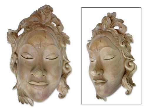 NOVICA Handcrafted Smiling Goddess Wood Mask - Handmade Wooden Wall Art for Home Decor, Spiritual Gifts & Boho Room Aesthetic