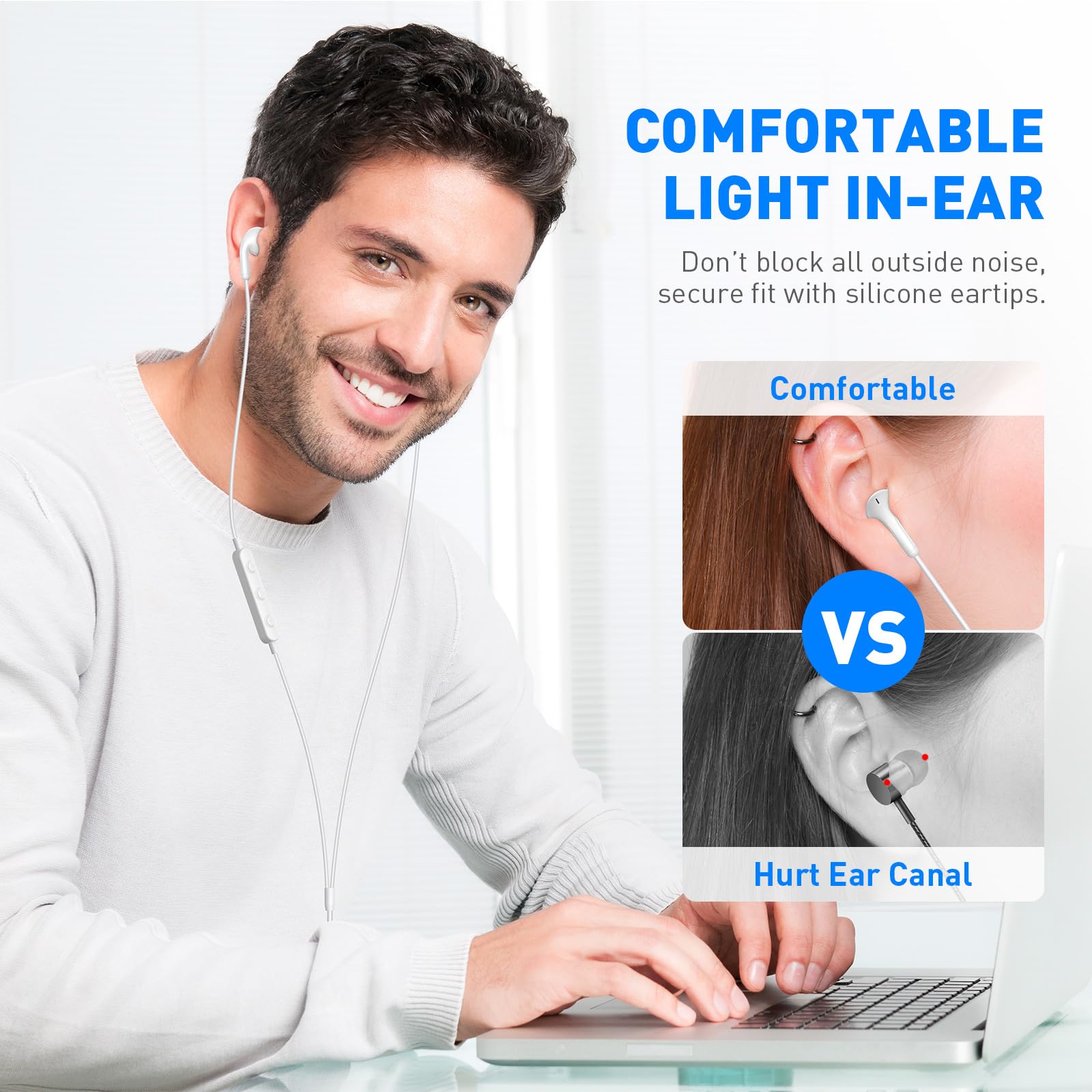 Wired Earbuds with Microphone & Volume Control - 3.5mm Lightweight In-Ear Headphones for MacBook Pro/Air, iPhone, Samsung, Android, PC, Gaming Console - Perfect for School, Work, Gaming & Travel