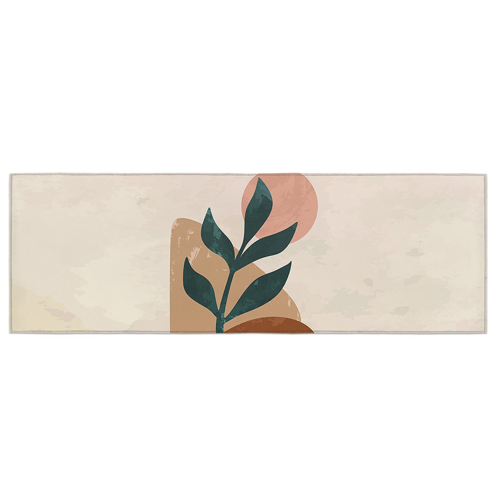 Non-Slip Kitchen Runner Rug - Abstract Tropical Botanical Design Indoor Floor Mat for Hallway, Laundry Room & Entryway - Waterproof Washable Accent Carpet in Nordic Retro Geometric Style (Perfect for Kitchen, Bathroom & High-Traffic Areas)