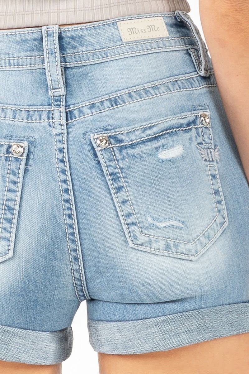 Miss Me Women's Mid-Rise Stretch Denim Shorts M3636H47 - Comfortable Casual Wear for Summer, Beach & Outdoor Activities