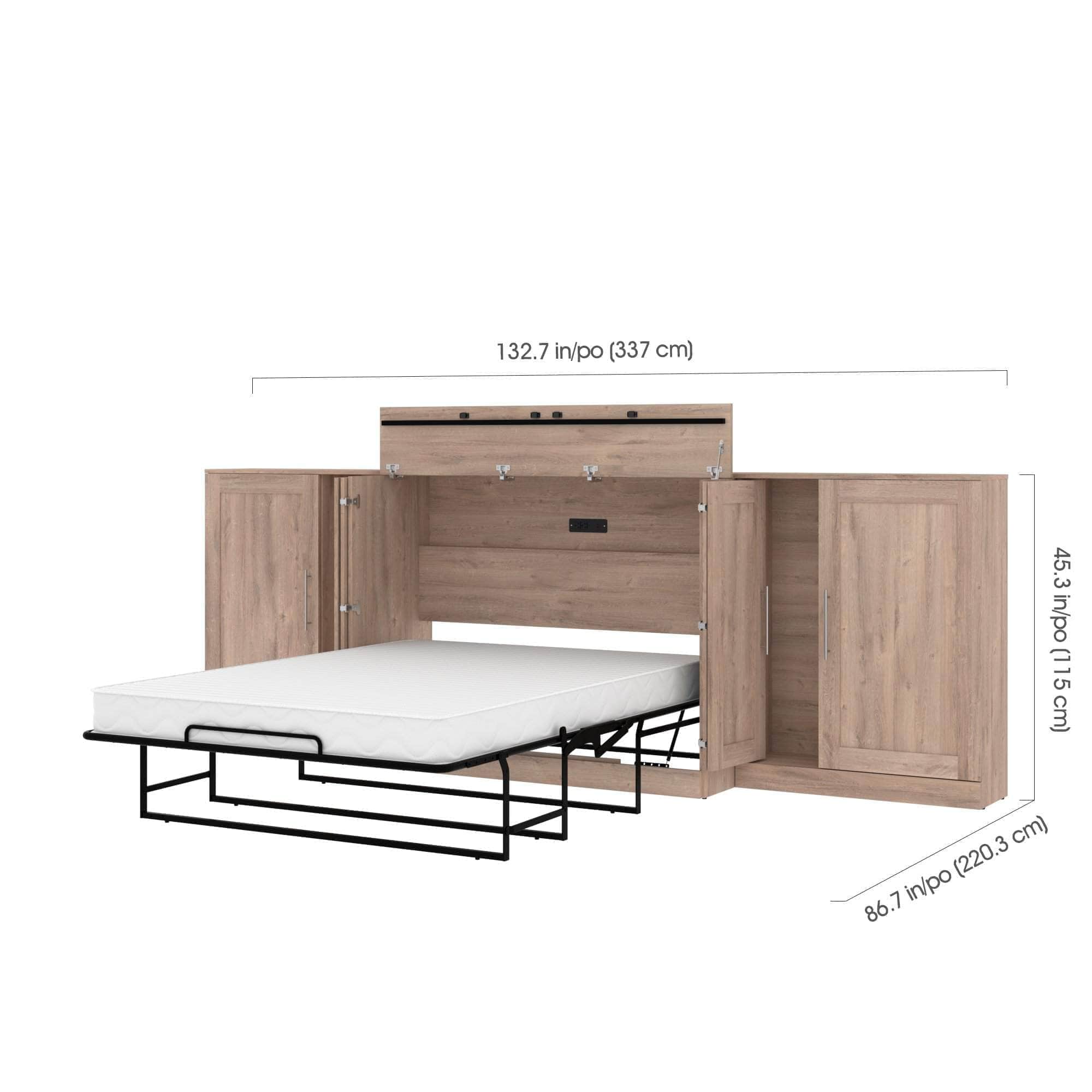 Pur Full Murphy Cabinet Bed with Mattress & 2x36