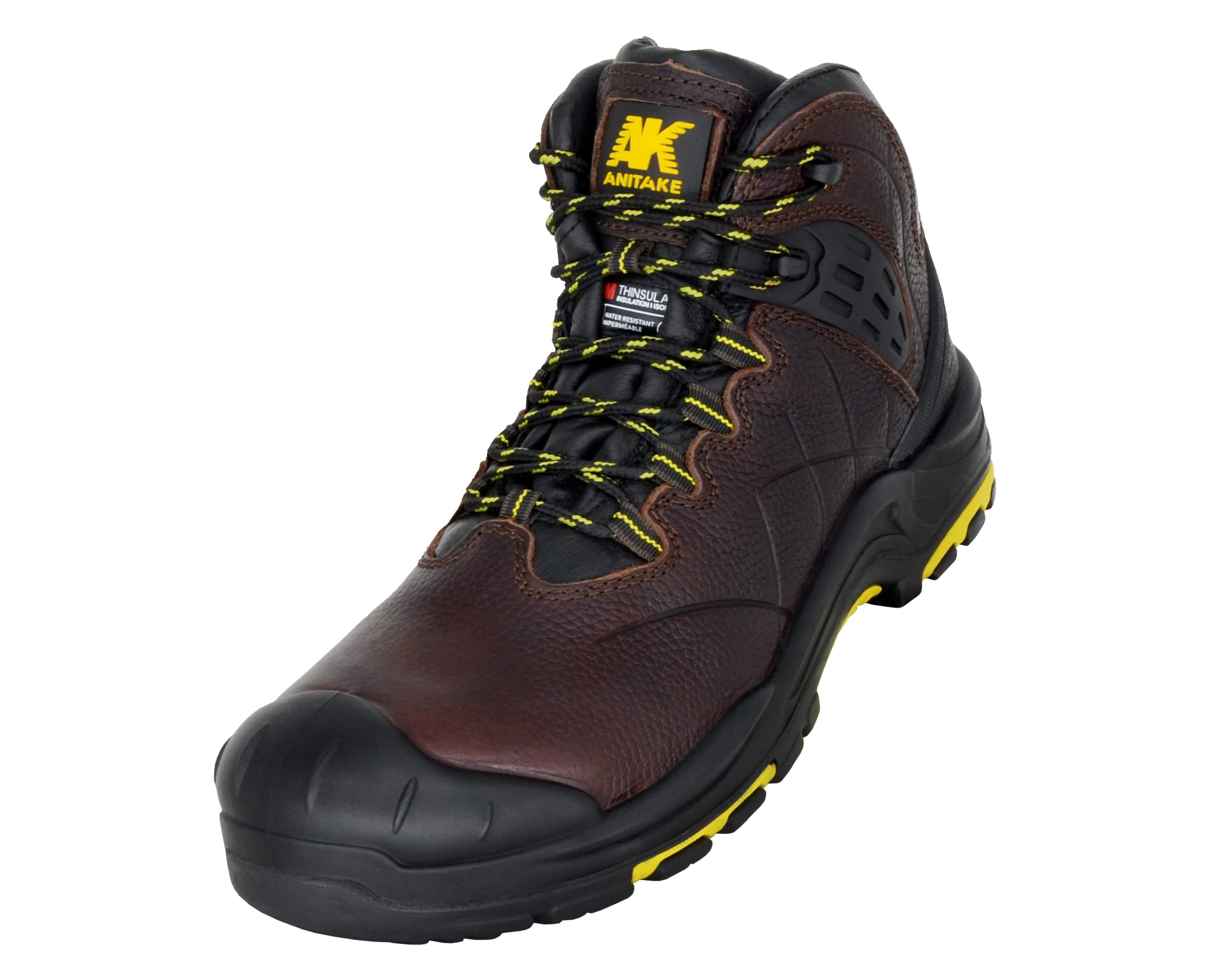 ANITAKE Men's Steel Toe Work Boots - 5.5 Inch 100% Leather Safety Shoes with Non-Slip, Electrical Hazard Protection, Insulated & Impact Resistant - Breathable Comfort for Construction, Warehouse, Outdoor Work & Heavy Duty Jobs