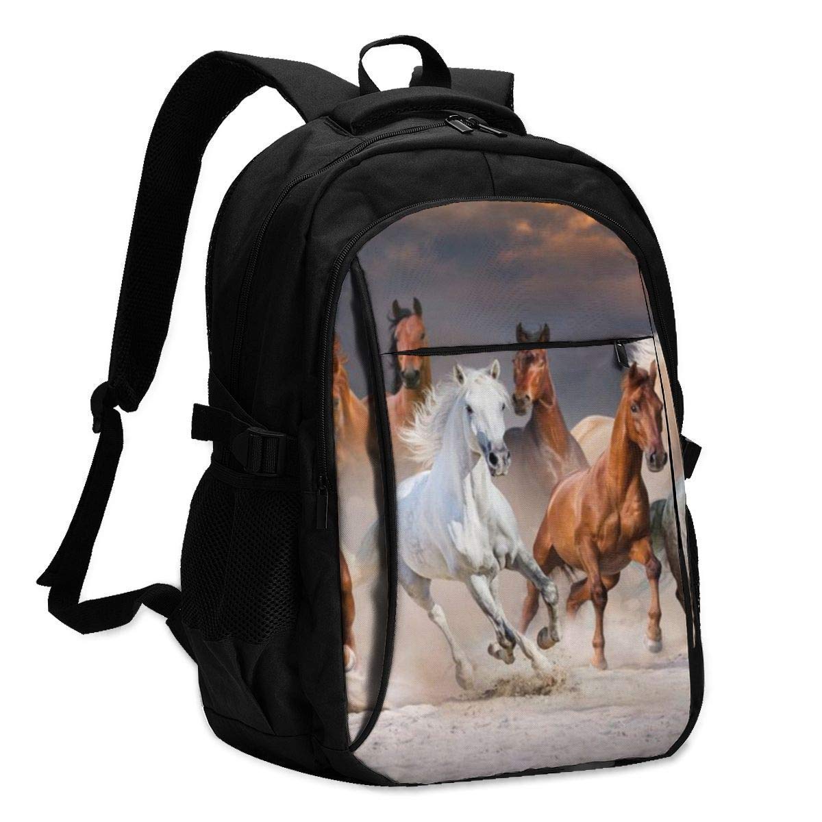 **Men's & Women's USB Charging Laptop Backpack - Waterproof Multifunctional Travel & School Bag for Work, College & Outdoor Adventures | Customizable Design with Running Horses Pattern**    *(Perfect for Commuting, Business Trips, Hiking, and Student Life)*