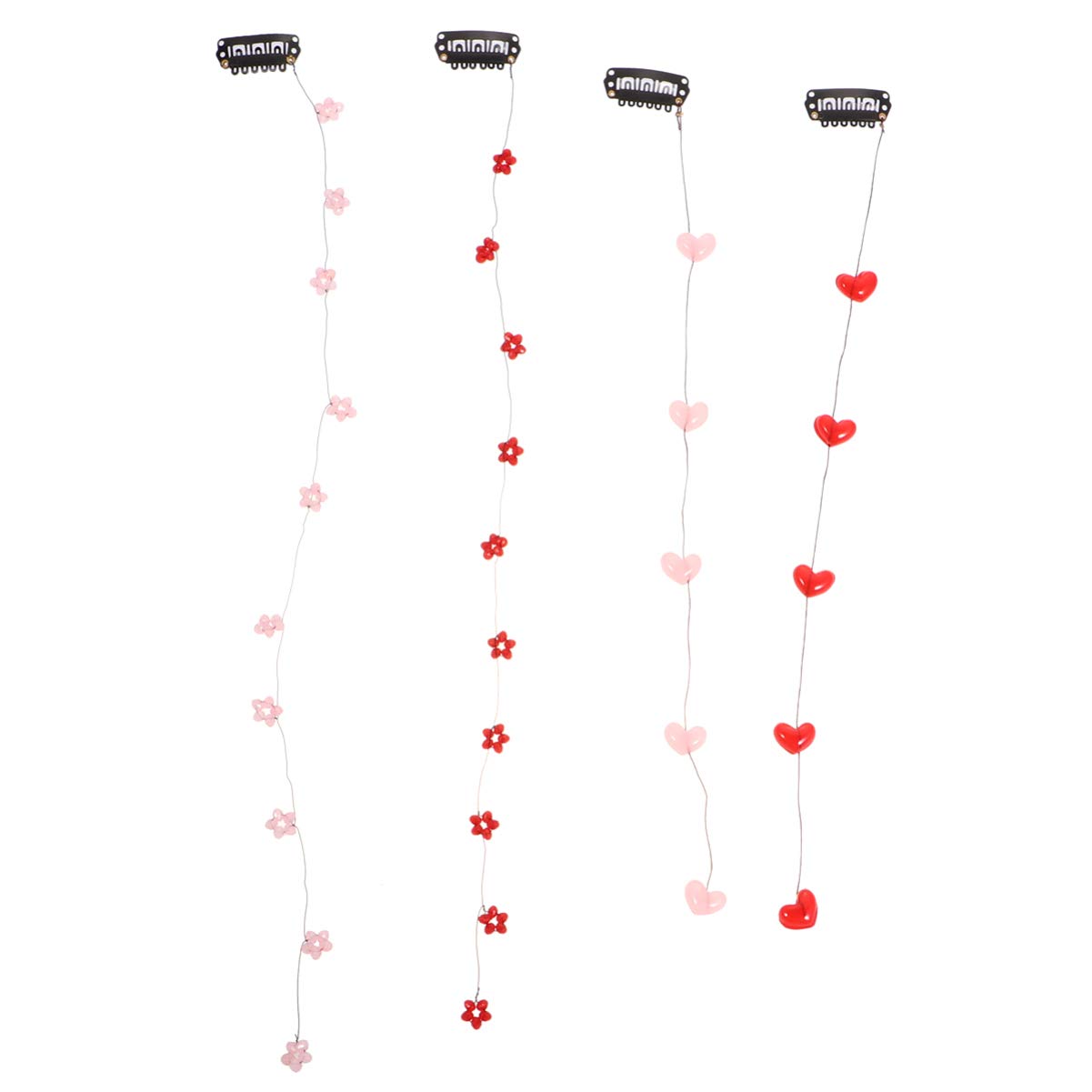 Beaupretty 4pcs Handmade Streamline Hair Extensions Clip Pins with Heart Beads - DIY Hair Clips for Women, Girls - Perfect for Weddings, Parties, Cosplay & Daily Hair Accessories