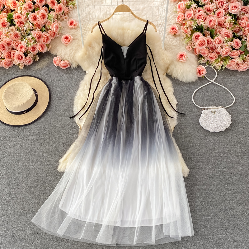 Elegant Gradient Mesh Evening Dress for Women - Summer V Neck Spaghetti Strap Party Gown 1367 | Perfect for Cocktail Parties, Weddings & Date Nights
