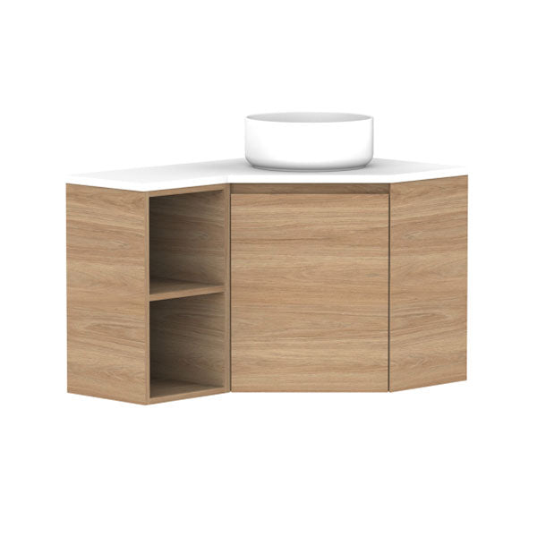 ADP Glacier Lite Corner Vanity with Twin Wall-Hung Doors and Shelves - Cherry Pie Top Finish for Bathroom or Bedroom Storage