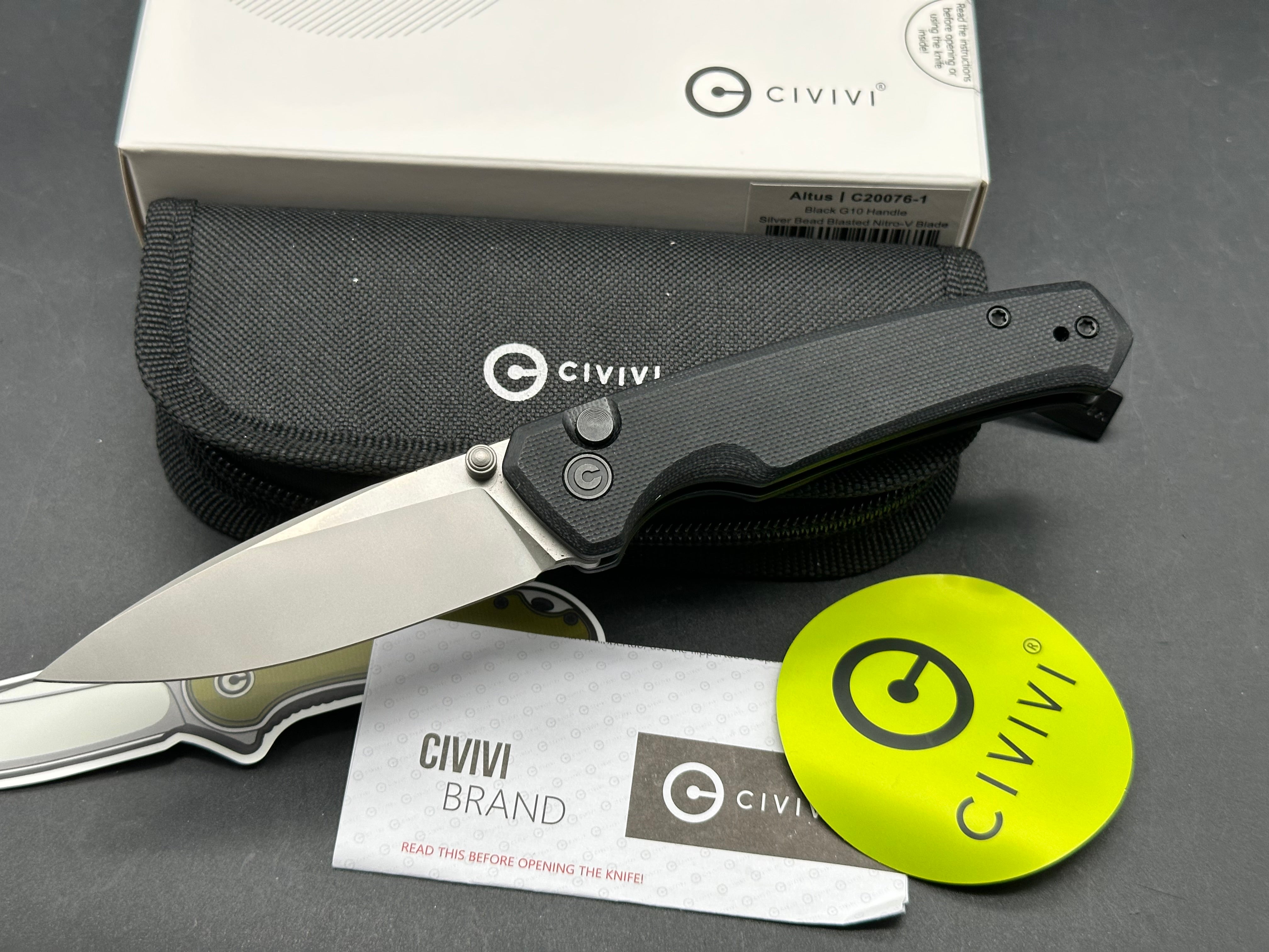 Civivi Altus Folding Pocket Knife - Black G10 Handle, Nitro-V Steel Blade - EDC, Outdoor, Camping, Survival Gear