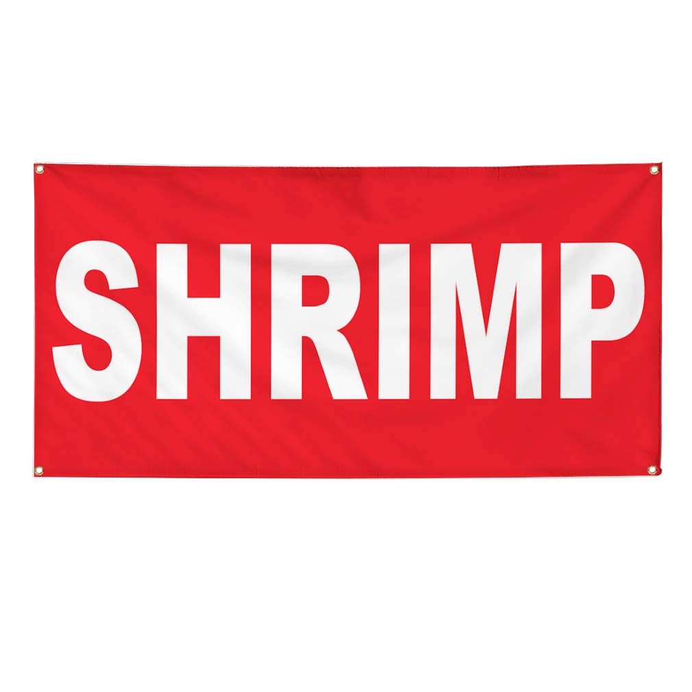 Premium Vinyl Banner - 36x72 Inches, Shrimp Red Background, Weatherproof & Durable for Outdoor Use - Ideal for Food Trucks, Restaurants, Bars, and Industrial Yard Signs - Includes 6 Rustproof Grommets for Easy Hanging